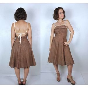 vintage 70s PAISLEY PRINT open back Sun DRESS boho full skirt knee length dress